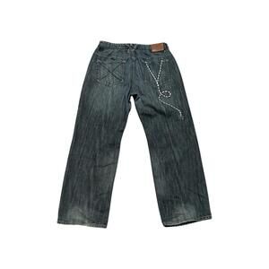 2000's Y2k Rosary Embroidered Faded Jeans